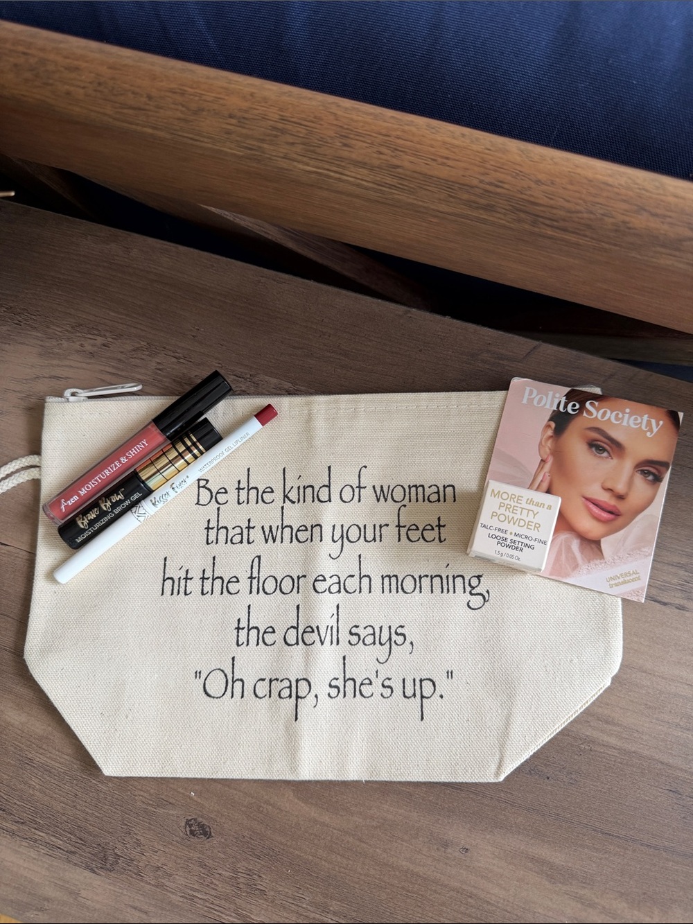 Inspirational Cosmetic bag with cosmetics